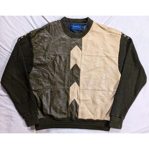 Saxony Reptile Skin Look Leather Acrylic Patchwork Vintage Sweater Mens XL READ!